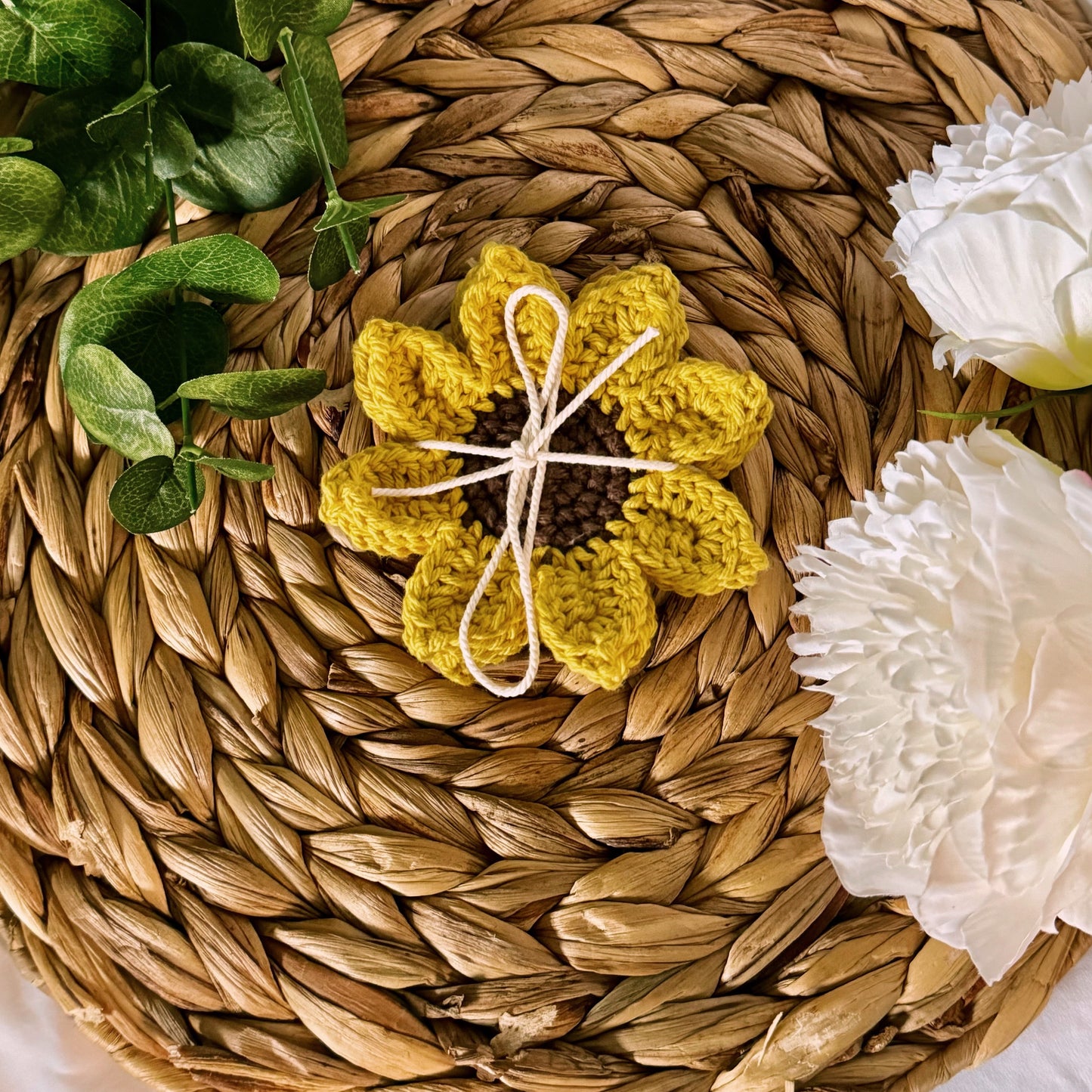 Cotton Daisy and Sunflower Crochet Coasters